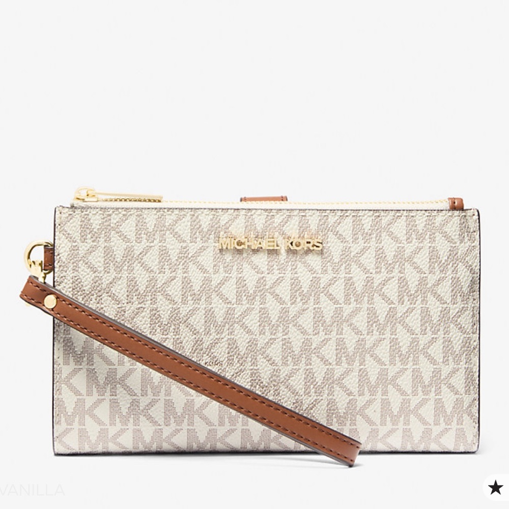 MICHAEL KORS Jet Set Trvl Lg Signature Logo Double Zip Smartphone Wallet
Vanilla